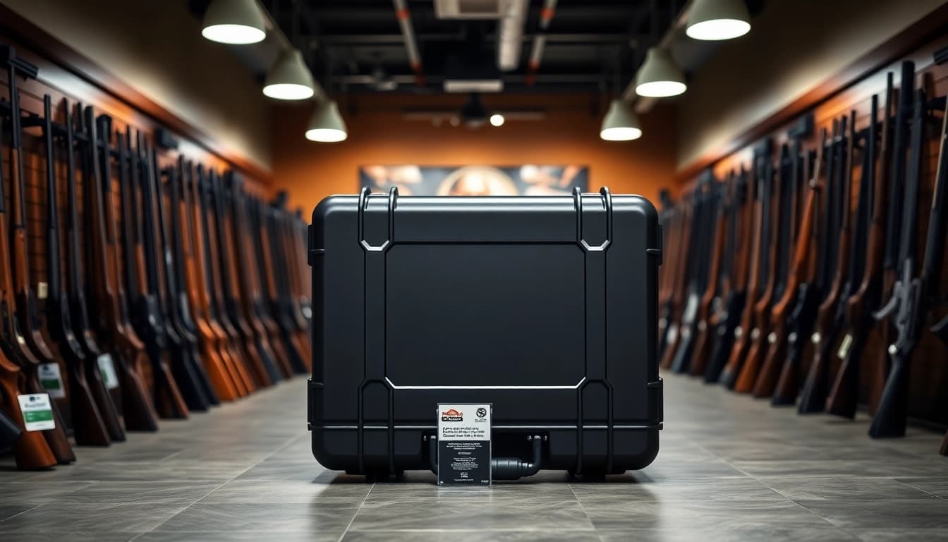 Pelican gun case for sale showcased in an elegant indoor setting, emphasizing durability and design.