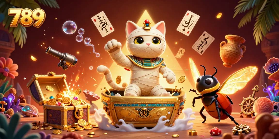 Experience the excitement of 789 through this dynamic casino scene featuring unique characters and elements.