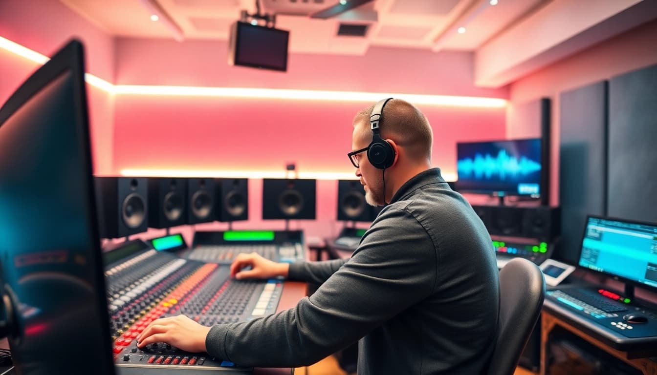 Enhancing sound quality with online mastering in a professional studio setup.