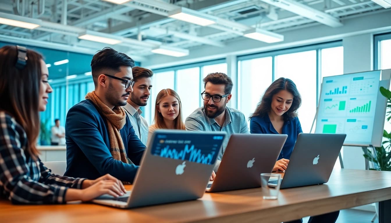 Team of msp companies near me collaborating in a high-tech office setting.