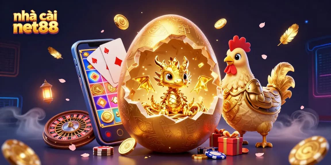 Experience the excitement of nhà cái net88 with a golden dragon emerging from casino treasures.