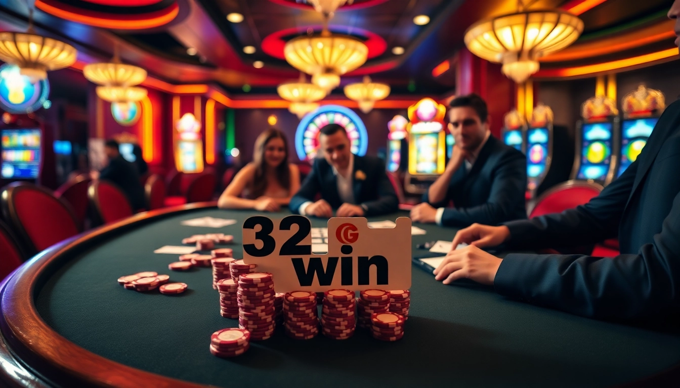 Experience the thrill of winning at a glamorous casino with '32 win' showcased on betting slips.