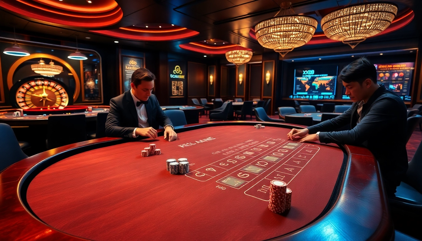 Experience high-stakes action at the XX88 casino with a modern blackjack table and poker gameplay.