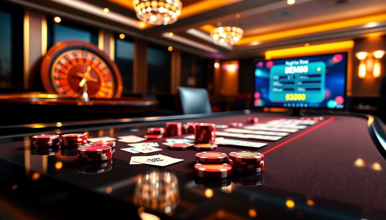 Engage with ĐĂNG KÝ BEM88 at a luxury casino table featuring cards and chips.