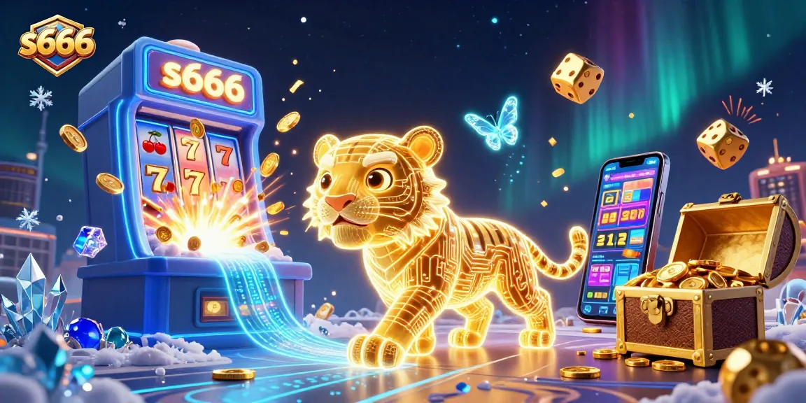 Explore the exciting world of s666 with vibrant casino elements and a golden tiger mascot.